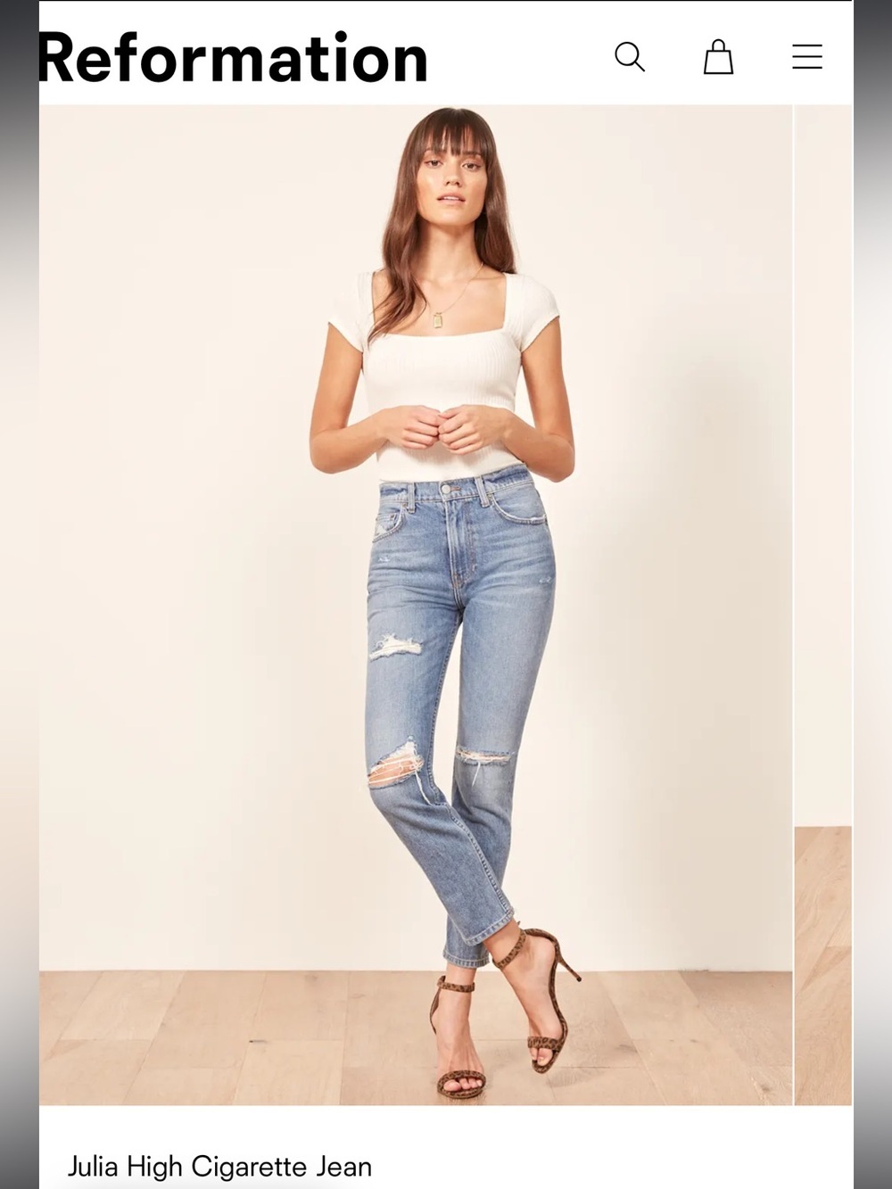 Reformation Julia High Cigarette Jean in Light Blue Denim